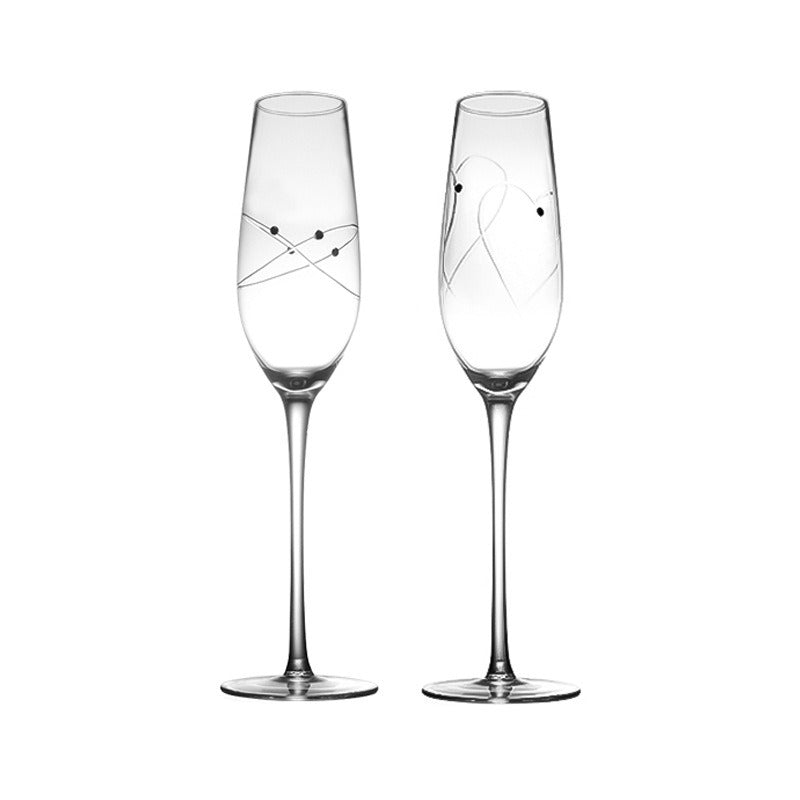 Engraved Crystal Champagne Flutes – Pack of 2 Carved Design High-Foot Glasses