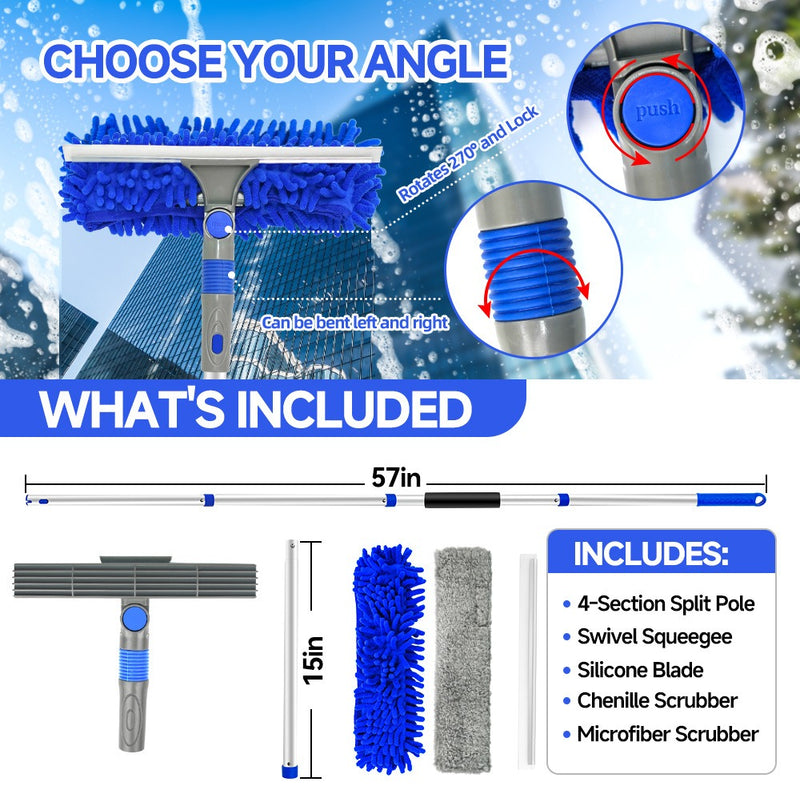 3-in-1 Long Pole Window Cleaner Kit – Double-Sided Glass Wiper for Household Cleaning