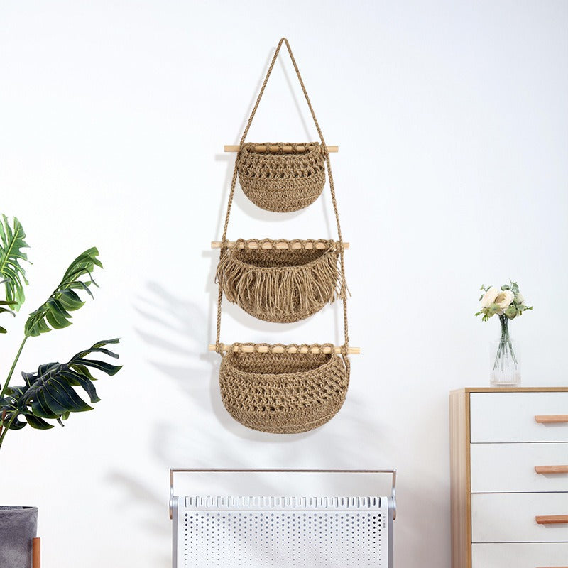 Macrame Hanging Basket – Boho Fruit & Vegetable Storage Basket And Kitchen Organizer