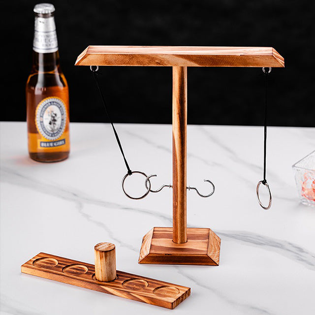 Wooden Ring Toss Drinking Game – Hook & Ring Toss with Shot Ladder
