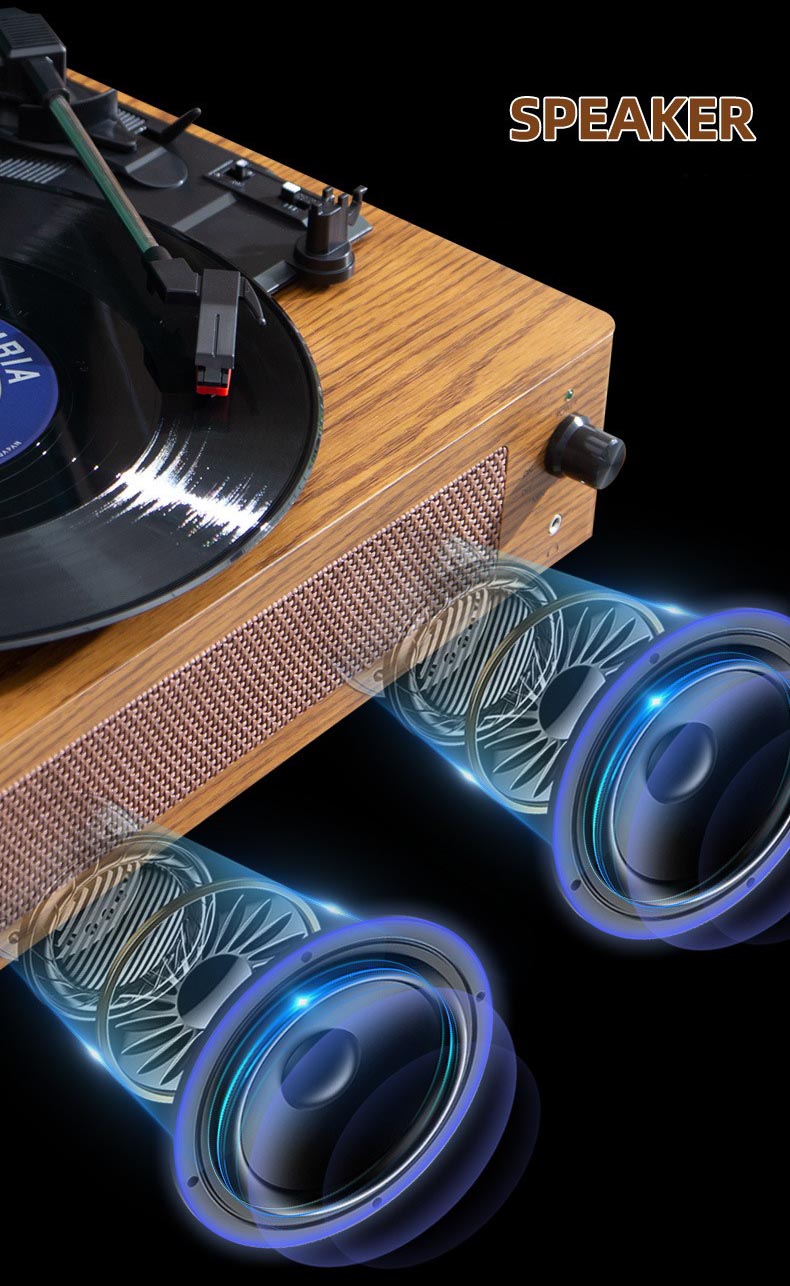 Portable Retro Vinyl Record Player – 3-Speed Turntable with Bluetooth Built-in Speakers & Dust Cover