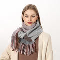 Plaid Knitted Winter Scarf – Cozy Oversized Shawl with Tassels for Women