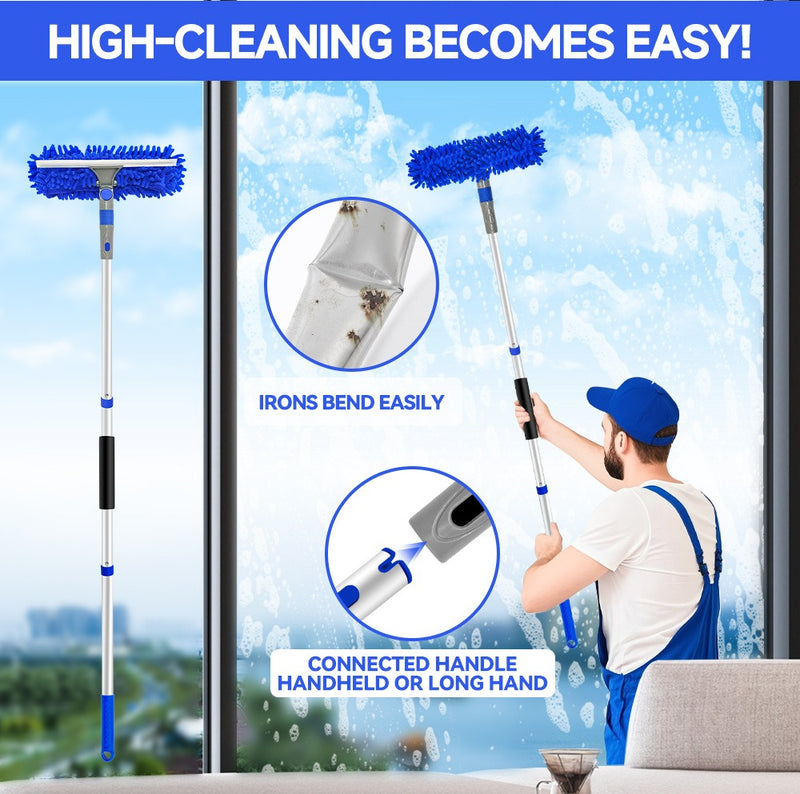 3-in-1 Long Pole Window Cleaner Kit – Double-Sided Glass Wiper for Household Cleaning