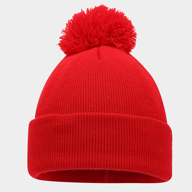 Knitted Winter Bobble Hat – Warm Beanie Hat Soft Acrylic Cap with Cuff and Pom