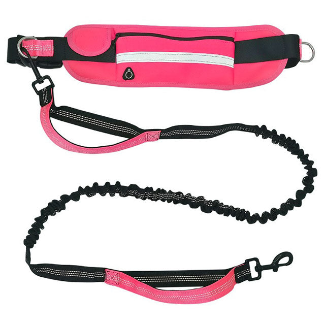 Hands-Free Dog Leash with Waist Belt & Bag – Stretchable Dog Lead for Walking Jogging & Running