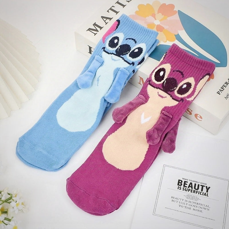 Stitch & Angel Magnetic Couple Socks – Cute Connected Cartoon Crew Socks Three Pack