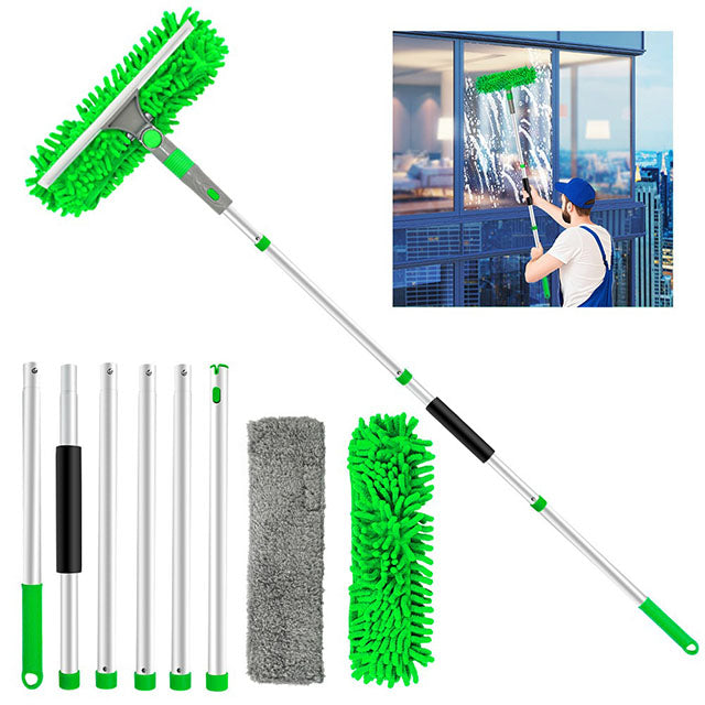 3-in-1 Long Pole Window Cleaner Kit – Double-Sided Glass Wiper for Household Cleaning