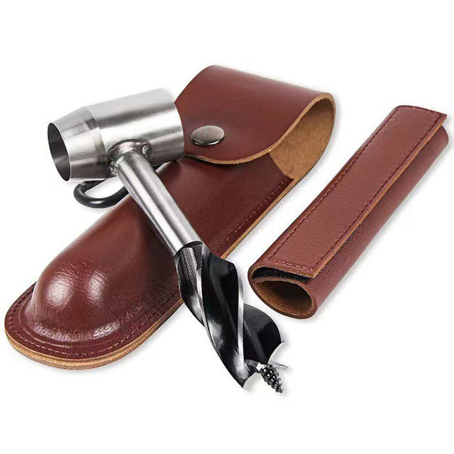 Manual Bushcraft Hand Auger – Survival Settlers Tool with Leather Pouch