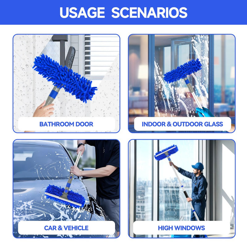 3-in-1 Long Pole Window Cleaner Kit – Double-Sided Glass Wiper for Household Cleaning