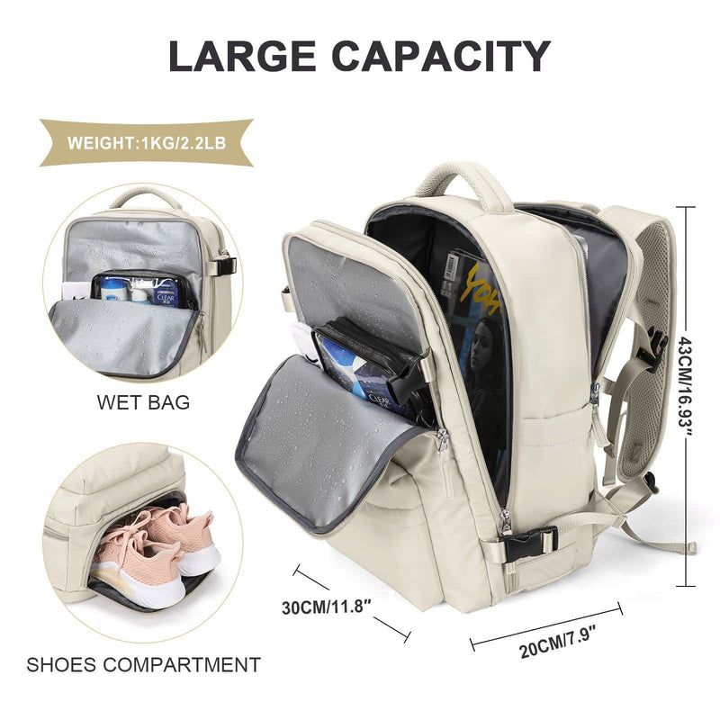 Women’s Carry-On Travel Backpack – Flight Approved Waterproof Travel Bag with Shoe Compartment