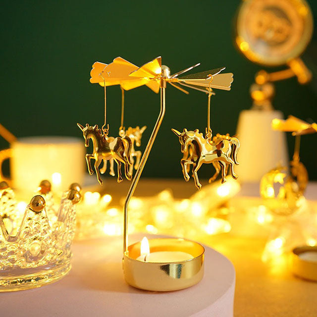 Pack of 2 Metal Rotary Candle Holder – Spinning Tea Light Carousel Candlestick