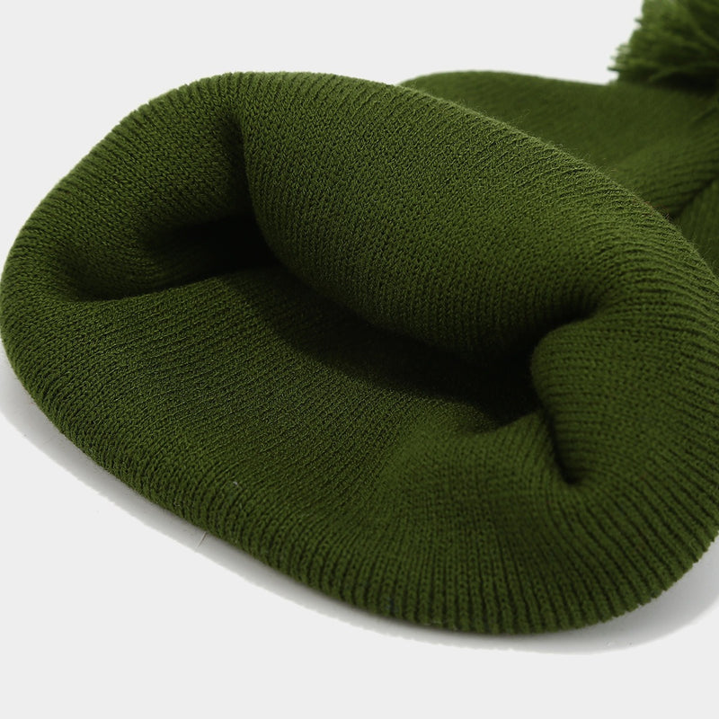 Knitted Winter Bobble Hat – Warm Beanie Hat Soft Acrylic Cap with Cuff and Pom