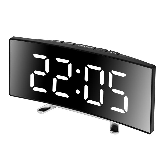 Digital Mirror Alarm Clock – LED Display USB Charging Snooze 12/24H Battery Backup