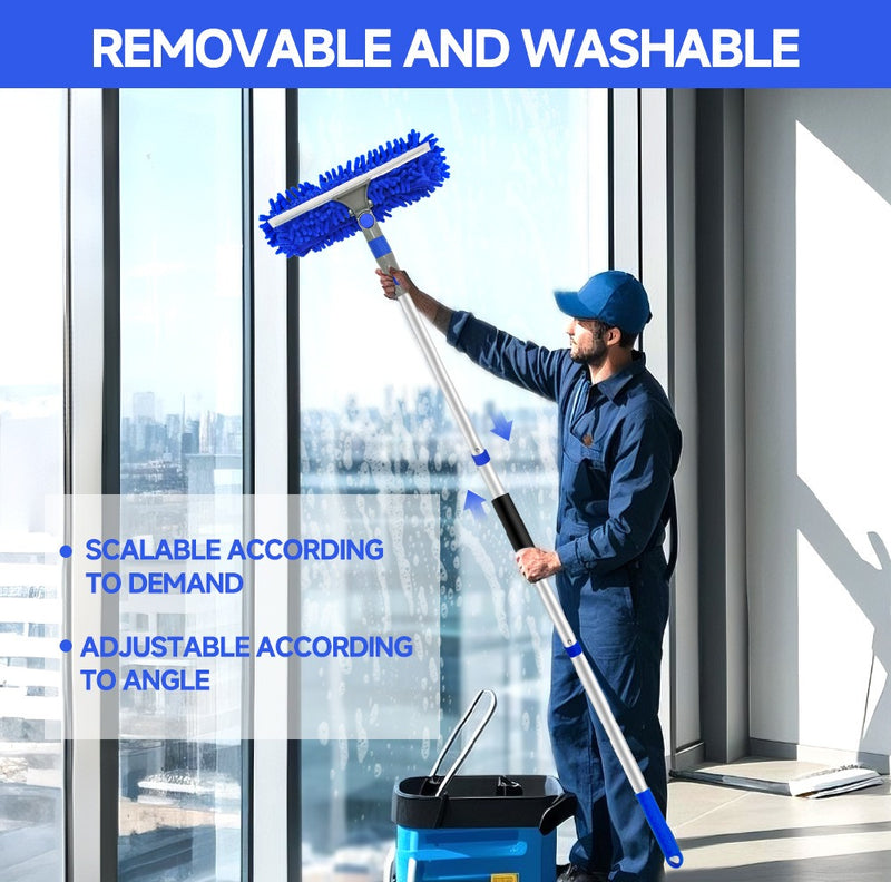 3-in-1 Long Pole Window Cleaner Kit – Double-Sided Glass Wiper for Household Cleaning