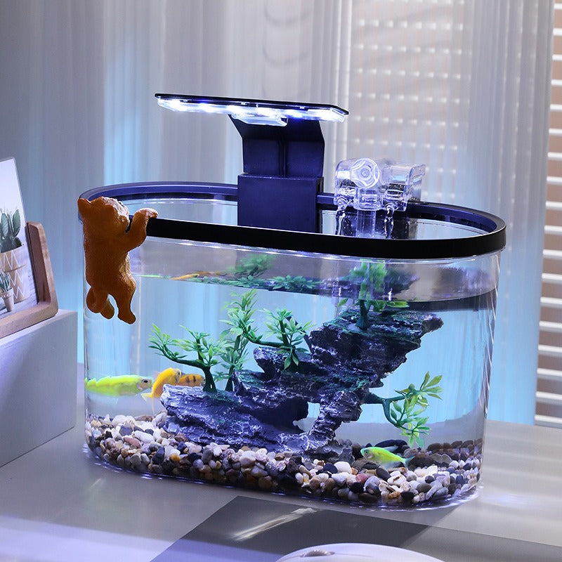 Desktop Fish Tank – Small Aquarium with LED Light Filter & Anti-Slip Base