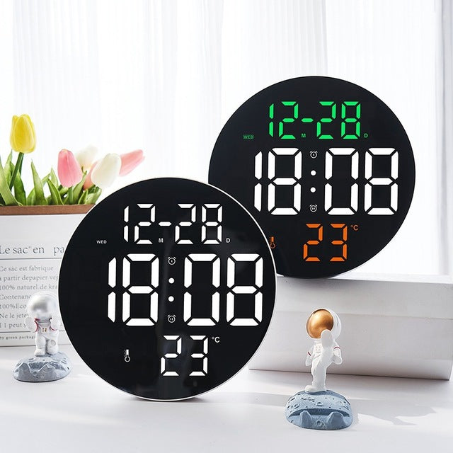 Dual-Purpose 9" LED Clock – Hanging/Standing with Remote Alarm & Multifunction for Living Room or Bedroom