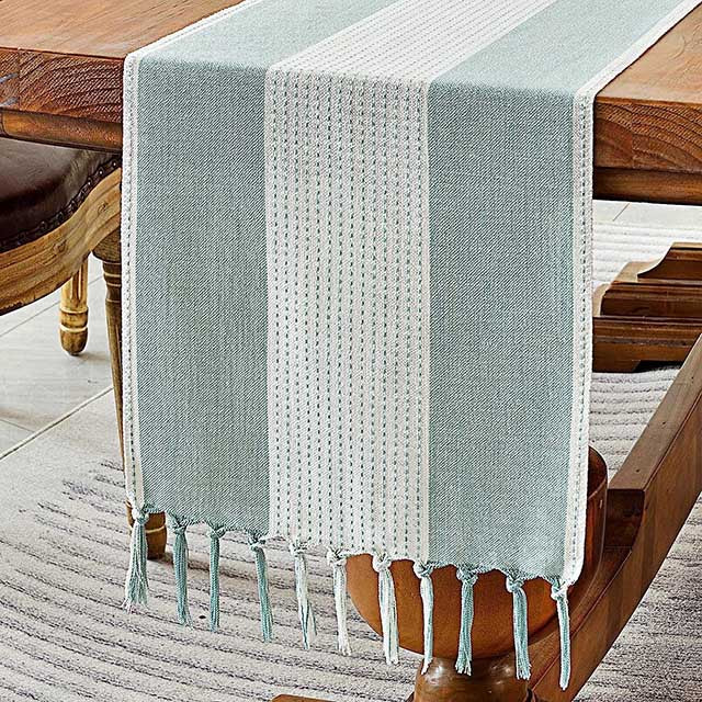 Cotton Linen Table Runner – Hand-Tassels Macrame Decor for Dining