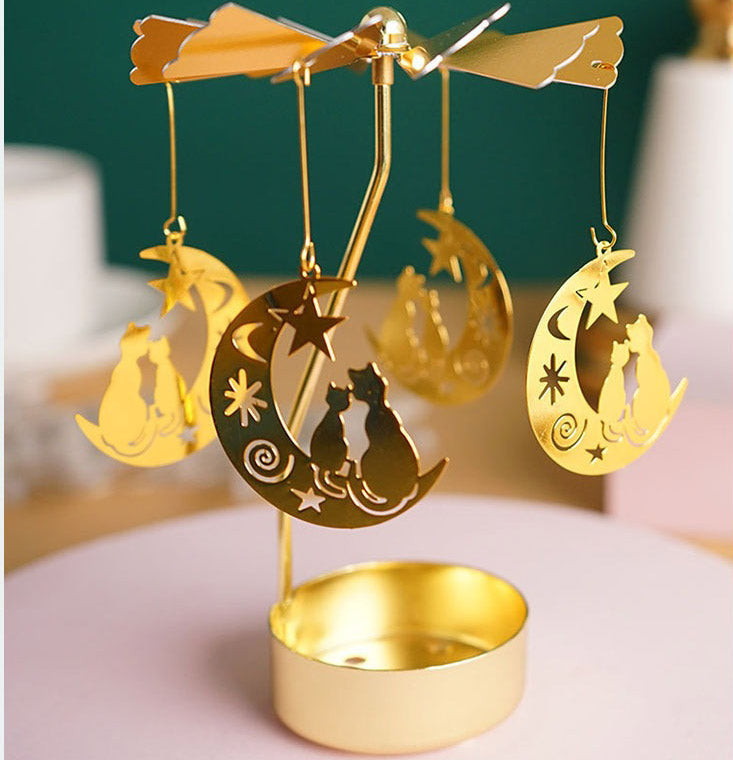 Pack of 2 Metal Rotary Candle Holder – Spinning Tea Light Carousel Candlestick