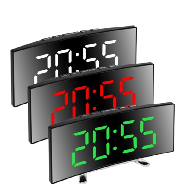 Digital Mirror Alarm Clock – LED Display USB Charging Snooze 12/24H Battery Backup