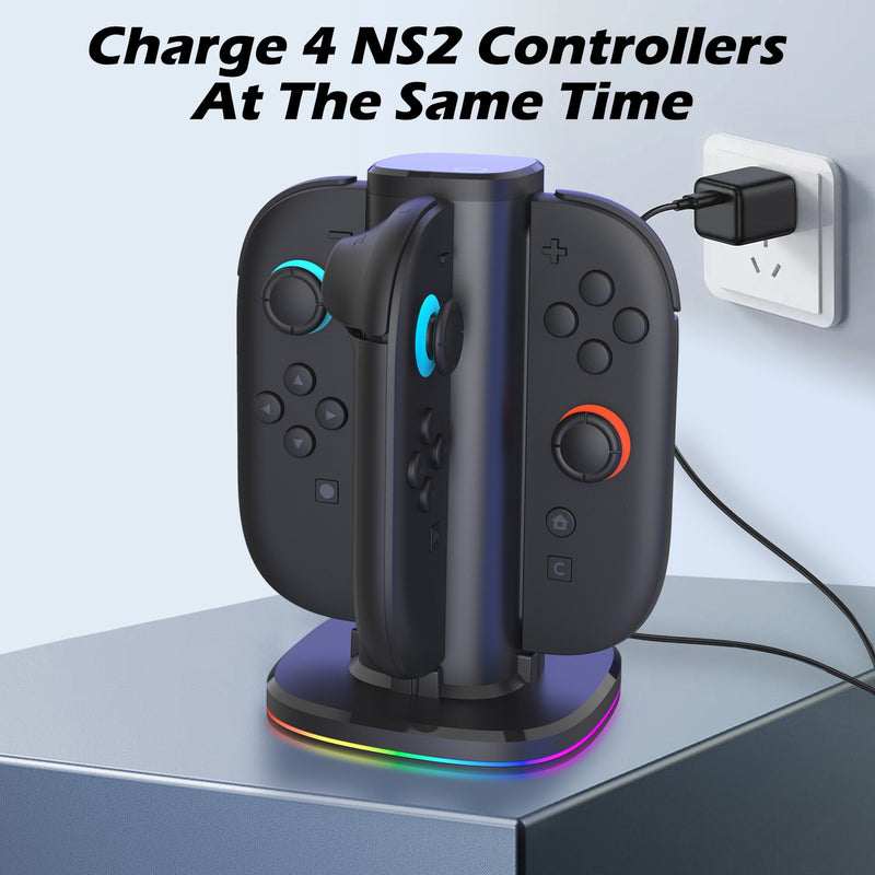 Switch 2 JoyCon Charging Dock – Fast Charger Stand for Left & Right Wireless Controllers (4 Slots)
