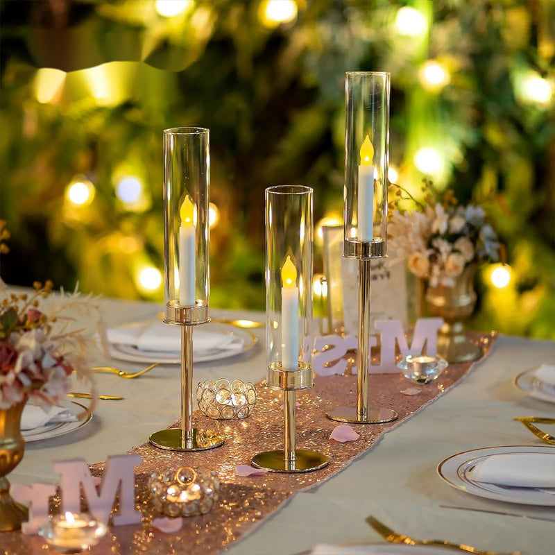 Glass Candlestick Holder Set of 3 – Modern Taper Candle Holders Table Centerpiece & Fireplace Decor