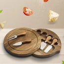 Round Acacia Wood Cheese Board Set – 4-Piece Charcuterie & Cutting Board with Knives