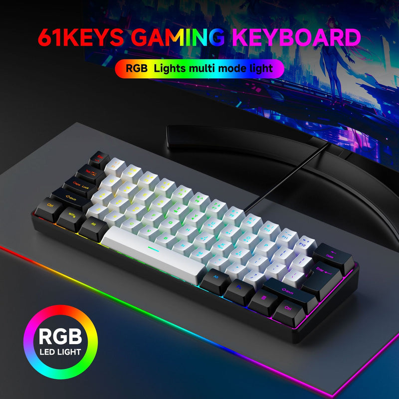 RGB Gaming Keyboard – 61-Key Compact Wired Membrane Keyboard with Colorful Backlight