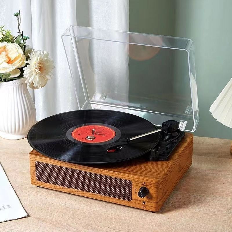 Portable Retro Vinyl Record Player – 3-Speed Turntable with Bluetooth Built-in Speakers & Dust Cover
