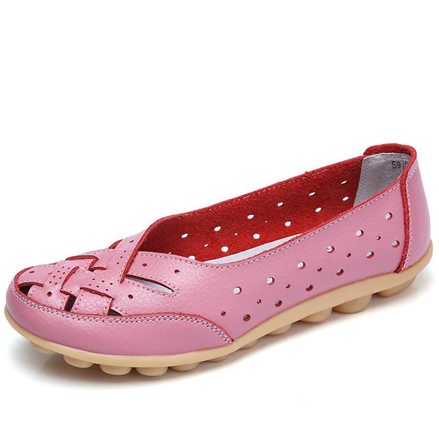 Women’s Leather Ballerinas – Lightweight Slip-On Flats Soft & Breathable Summer Walking Shoes