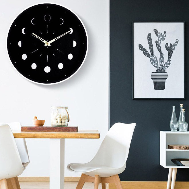 Glow-in-the-Dark Moon Phase Silent Wall Clock – Easy Install Living Room Wall Decor