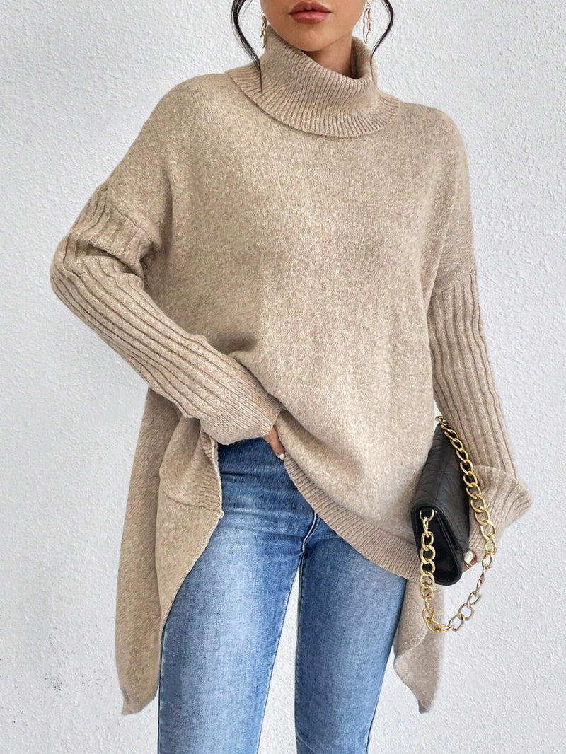 Oversized Turtleneck Sweater – Cozy High Collar Knit Top for Women