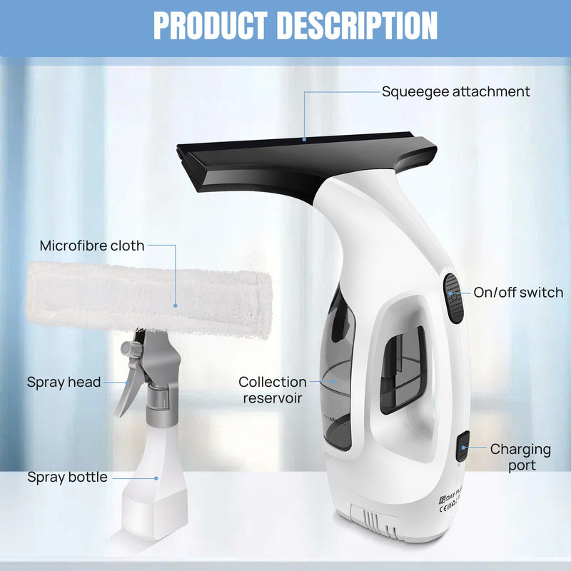 Cordless Window Vacuum Cleaner – Rechargeable Electric Squeegee