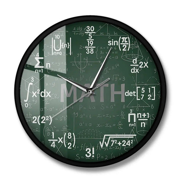 Green Math Chalkboard Wall Clock with Metal Frame – Ideal for Classrooms & Math Fans