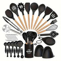37-Piece Kitchen Utensils Set – Heat-Resistant Silicone Cooking Tools with Wooden Handles