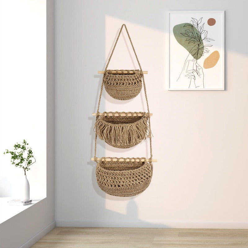 Macrame Hanging Basket – Boho Fruit & Vegetable Storage Basket And Kitchen Organizer