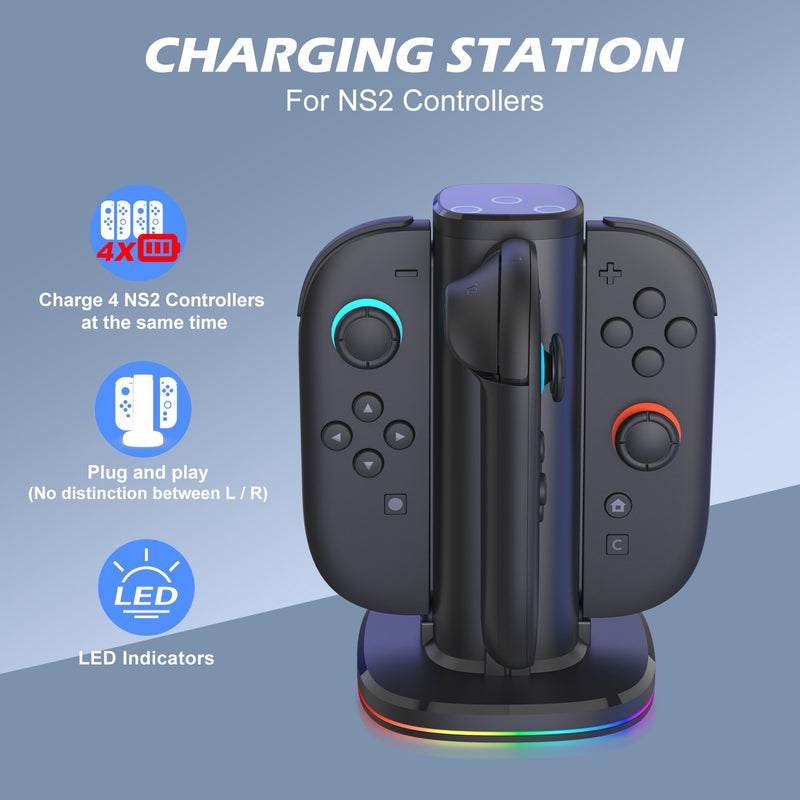 Switch 2 JoyCon Charging Dock – Fast Charger Stand for Left & Right Wireless Controllers (4 Slots)