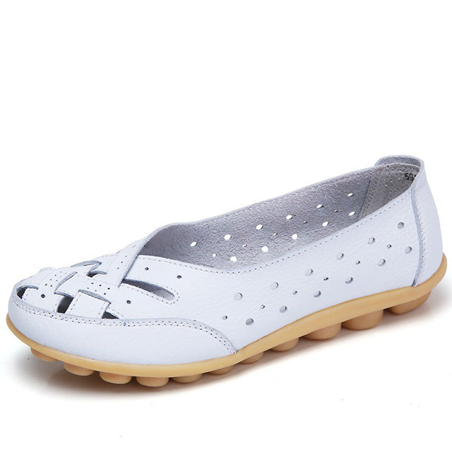 Women’s Leather Ballerinas – Lightweight Slip-On Flats Soft & Breathable Summer Walking Shoes