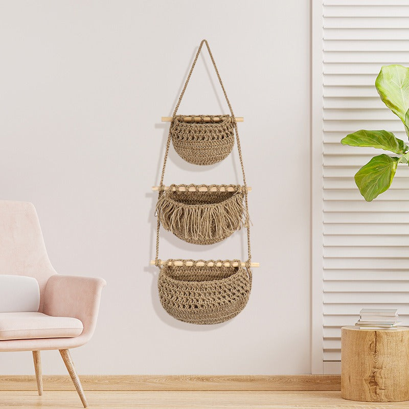 Macrame Hanging Basket – Boho Fruit & Vegetable Storage Basket And Kitchen Organizer