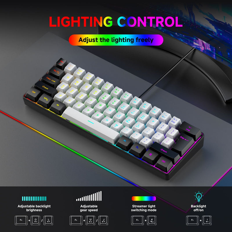 RGB Gaming Keyboard – 61-Key Compact Wired Membrane Keyboard with Colorful Backlight