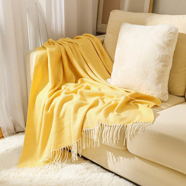 Elegant Knitted Throw Blanket with Tassels – Soft Reversible Sofa & Bed Cover