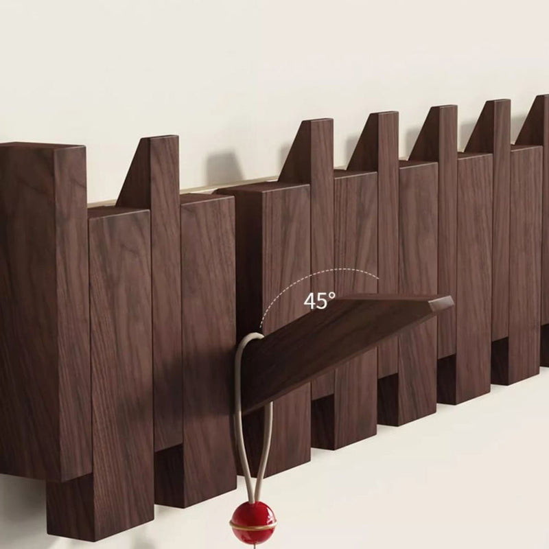 Wall-Mounted Folding Coat Hanger–  6 Wooden Hooks