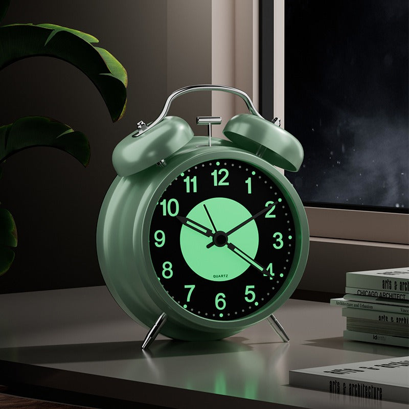 Twin Bell Alarm Clock 4 Inch – Rechargeable Luminous Retro Silent with Backlight