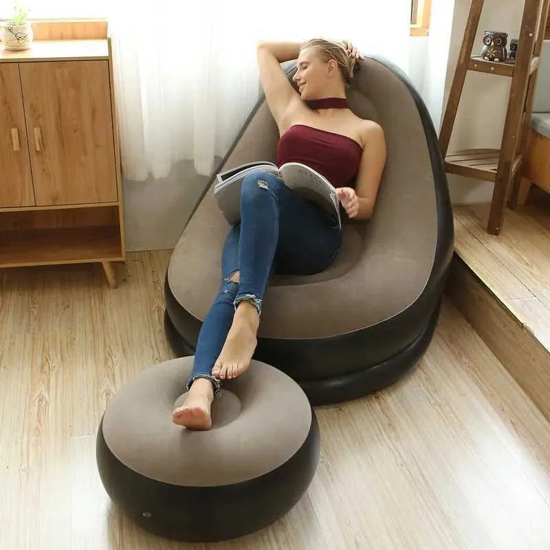 Inflatable Chair with Footrest – Portable Air Lounger Recliner with Foot Pump