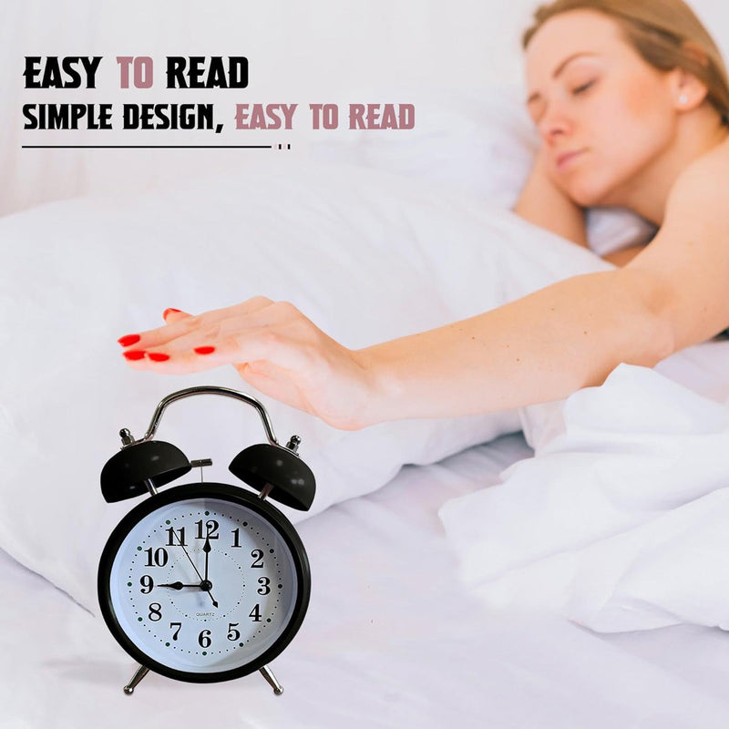 Twin Bell Alarm Clock 6 Inch – Rechargeable Silent Tick Battery Powered for Heavy Sleepers