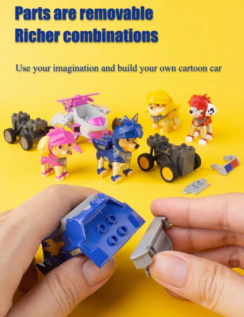 Authentic Paw Patrol Rescue Knight Toys – Pull Back Cars Building Block Set