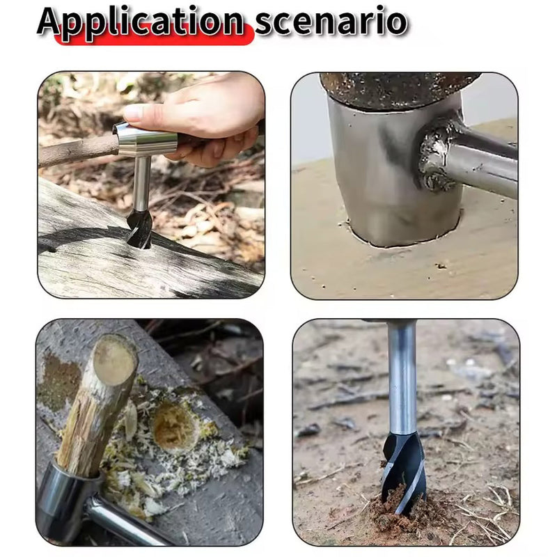 Manual Bushcraft Hand Auger – Survival Settlers Tool with Leather Pouch