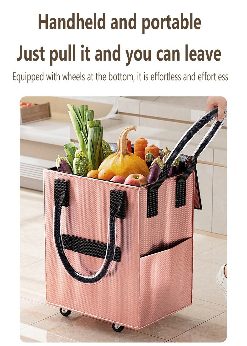 Foldable Roller Trolley Shopping Bag – Long-Handle Travel & Outdoor Storage Bag