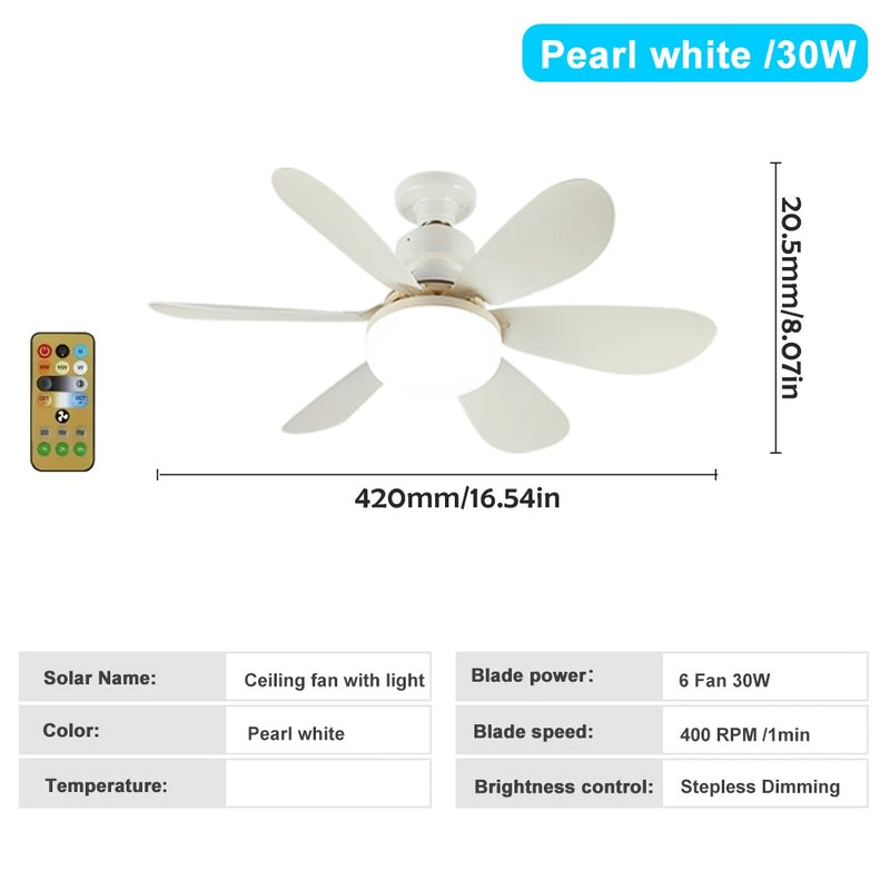 Compact Silent Ceiling Fan-Integrated Ceiling Light - Three Light Settings with Remote