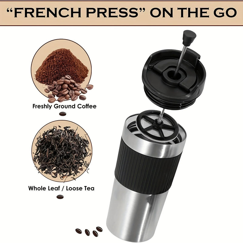 Stainless Steel French Press Coffee Maker – Vacuum Insulated Travel Mug 450ml