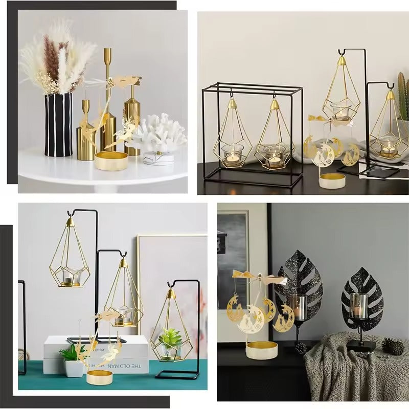 Pack of 2 Metal Rotary Candle Holder – Spinning Tea Light Carousel Candlestick